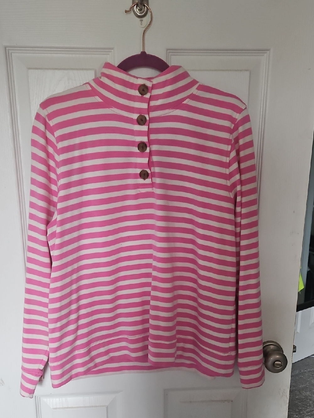 J. Crew Pink & White Striped Mock Neck Pullover